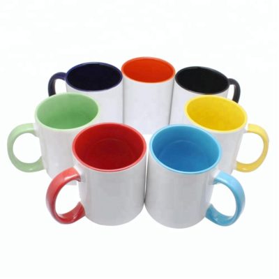 Promotional mugs with printing | White with a colored interior and handle